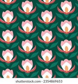 flores blandas y lindas de color rosa blanco floral sin costuras de repetición papel vector botánico sobre fondo verde