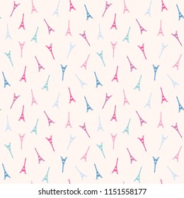 Cute gentle tiny eifel tower repeat pattern in pinkish and bluey hues. Great for textiles or paper products.