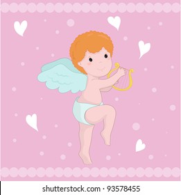 cute gentle valentine card with angel, hearts and dots