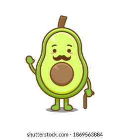Cute gentleman avocado. Vector illustration of chibi character isolated on white background.