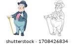 Cute gentleman, elegant man. Coloring page and colorful clipart character. Cartoon design for t shirt print, icon, logo, label, patch or sticker. Vector illustration.