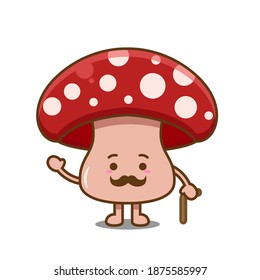 Cute gentleman mushroom. Vector illustration of chibi character isolated on white background.