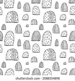 Cute geometric abstract arc pattern. Monochrome doodle background.