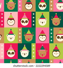 Cute geometric animals with rectangular pattern design for christmas and new year celebration.