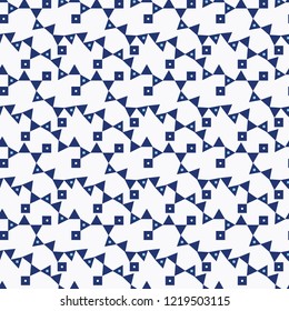 Cute geometric bunting seamless vector pattern in blue and white. Great for textiles, stationery, kids fashion, home decor, gift wrapping paper, print on demand and scrapbooking.
