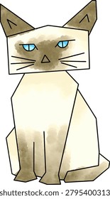 Cute geometric cat vector illustration with blue eyes in cartoon animal style.