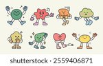 Cute geometric characters. Expressing various emotions such as anger, smiling, etc. Illustrations themed on various emotions.