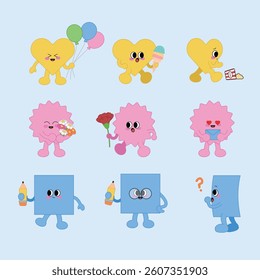 Cute Geometric Characters with Props Set