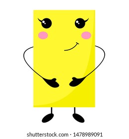 Cute Geometric figures learning. Nice visual educational material. Cartoon rectangle with legs and arms.
