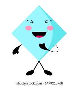 Cute Geometric figures learning. Nice visual educational material. Cartoon rhombus with legs and arms.