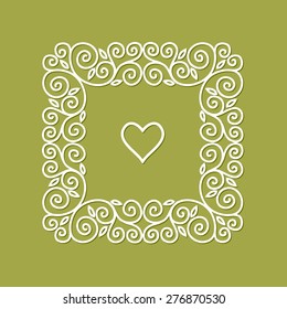 Cute geometric floral frame in mono line style