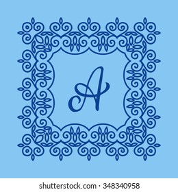Cute geometric floral frame for monogram in mono line style