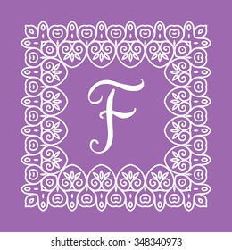 Cute geometric floral frame for monogram in mono line style