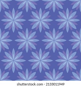 Cute geometric floral seamless pattern with flower head ion navy blue background. Spring vector background, botanical abstract backdrop