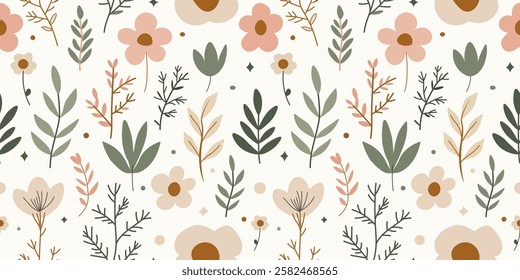 The Cute Geometric Floral Spring Designs Boho Style with a Modern and Minimalist Touch in a Seamless Pattern