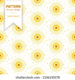 Cute geometric Flowers stylized seamless floral pattern. Vector abstract yellow sunflower illustration on white background. For print, fabric, textile design