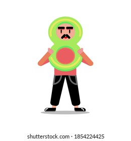 Cute Geometric Guy Holding Number 8 Character Illustration Design Great for Kids