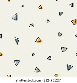 Cute geometric hand drawn triangle pattern. Beige seamless vector print for textile, fabric, paper.