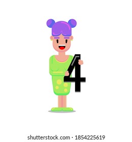 Cute Geometric Lady/Teacher/Girl Holding a Number Four 4 Character Illustration Great for Kids svg