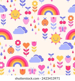 Cute geometric nature icon seamless pattern design background.