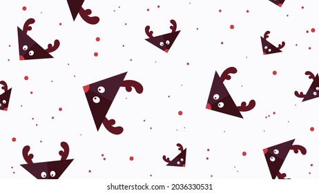 Cute geometric new year banner. Minimalist backgrounds of different shapes, made in origami style. Winter crafts, decorations and toys for the Christmas tree made of paper. Illustration with a deer.