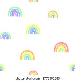 Cute geometric pattern. Hand drawn rainbow doodle vector seamless background in bright colors. Summer design.