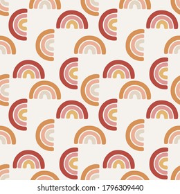 Cute geometric pattern. Hand drawn rainbow doodle vector seamless background in bright colors. Summer design.