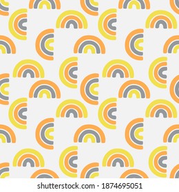 Cute geometric pattern. Hand drawn rainbow doodle vector seamless background in bright trend 2021 colors. Summer design.