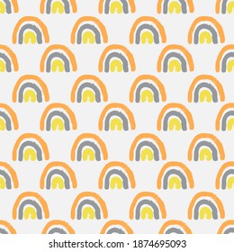 Cute geometric pattern. Hand drawn rainbow doodle vector seamless background in bright trend 2021 colors. Summer design.