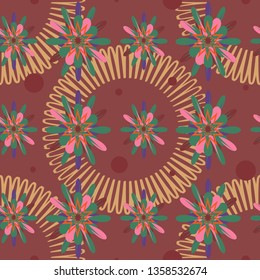 Cute geometric  seamless pattern with flowers. Vector illustration