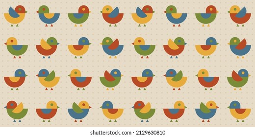 Cute geometric seamless pattern with stylized birds. Decorative colorful modern repeating background. Minimal geometrical shapes birds.