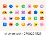 Cute geometric shape characters. Abstract funny geometry figures with faces with different emotions, square triangle circle rectangle rhombus smiling emojis. Vector isolated set