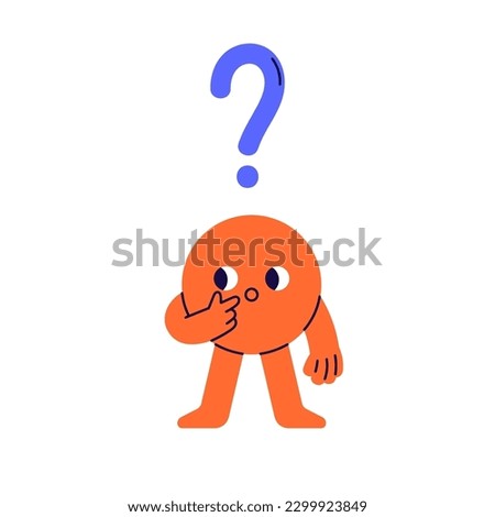 Cute geometric shape, funny puzzled confused circle character with difficult question. Wondering face emotion. Lost geometry figure. Flat graphic vector illustration isolated on white background