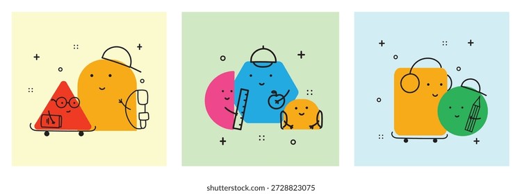Personagens de Formas Geométricas Bonitas Voltar ao Conjunto de Ilustrações de Conceito Escolar