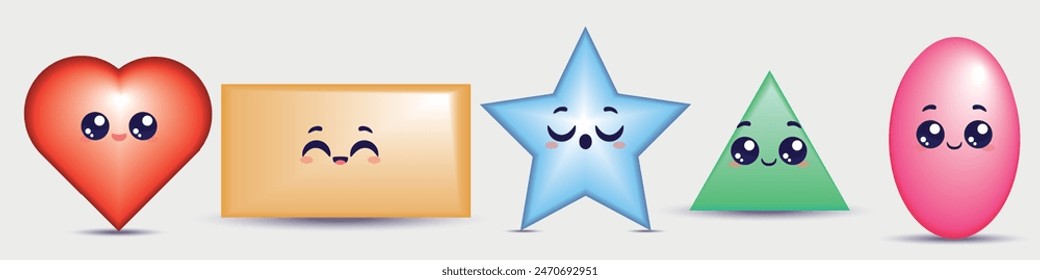 cute geometric shapes vector characters kids learning maths illustration