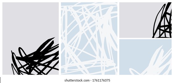 Cute Geometrische Vektorschichten. Schwarz-Weiß-freie Hand-Skripte einzeln auf pastellblauem und hellgrauem Hintergrund. Einfache abstrakte Doodle-Vektorgrafiken.