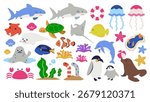 Cute Geometric Waterpark Animals Vector Set – 2D Flat Illustration