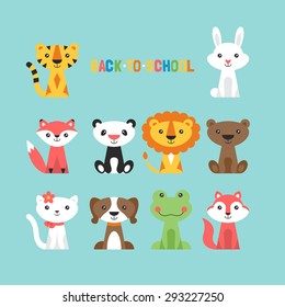 Cute geometrical animals for back to school flat modern design