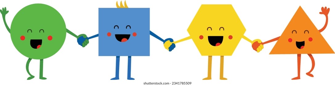 Cute Geometry Characters Holding Hands