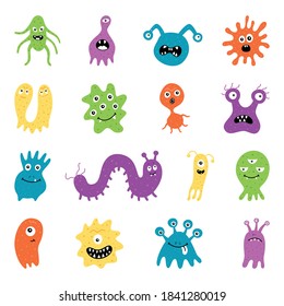 Cute Germ Characters Collection Set, Bacteria, Virus, Microbe Pathogen