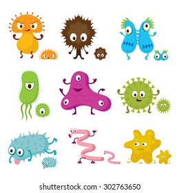 Cute Germ Characters Collection Set, Bacteria, Virus, Microbe, Pathogen 