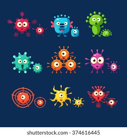 Cute Germ Characters Collection Set, Bacteria Virus Microbe Pathogen