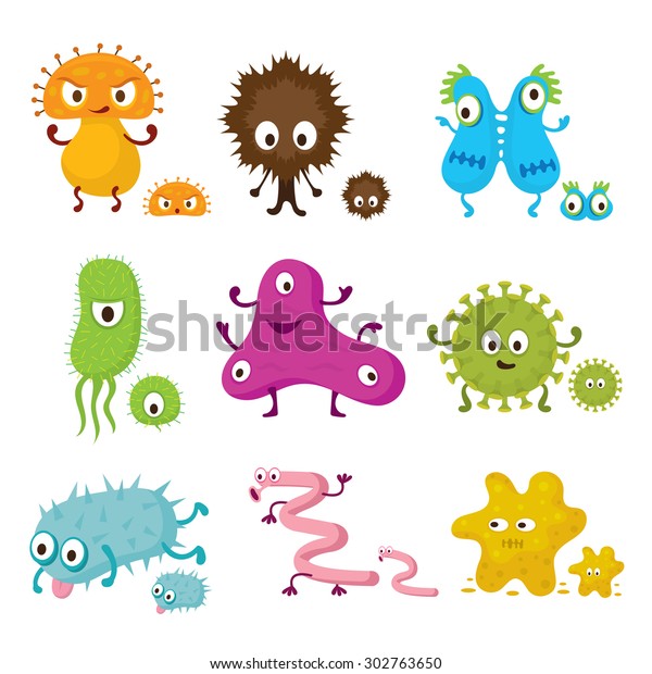 かわいい細菌の文字集合 細菌 ウイルス 微生物 病原体 のベクター画像素材 ロイヤリティフリー
