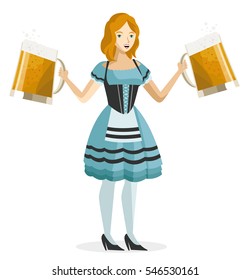 cute german girl with two giant beers