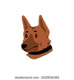 Un bonito avatar alemán de Shepherd. Cara adorable del cachorro alsaciano. Feliz bozal de perro pastor. Divertido pastoreo, trabajo, policía perro en collar. Hocico de mascota. Ilustración vectorial aislada plana sobre fondo blanco