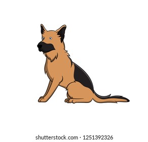 Cute German Shepherd Cartoon Dog. Vector illustration of purebred german shepherd dog.