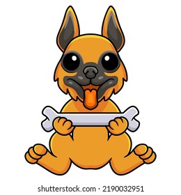 Cute german shepherd dog cartoon holding a bone