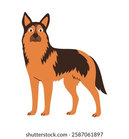 Cute german shepherd dog standing. Pet animal, breed. Isolated flat vector illustration