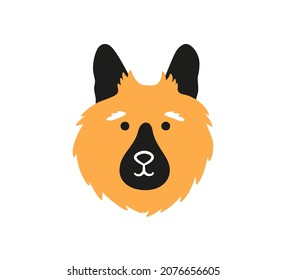 Cute german shepherd face. Dog head icon. Doodle dog portrait. Hand drawn vector illustration isolated on white background.