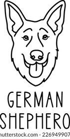 Cute german shepherd face. Dog head icon. Hand drawn isolated vector illustration in doodle style on white background